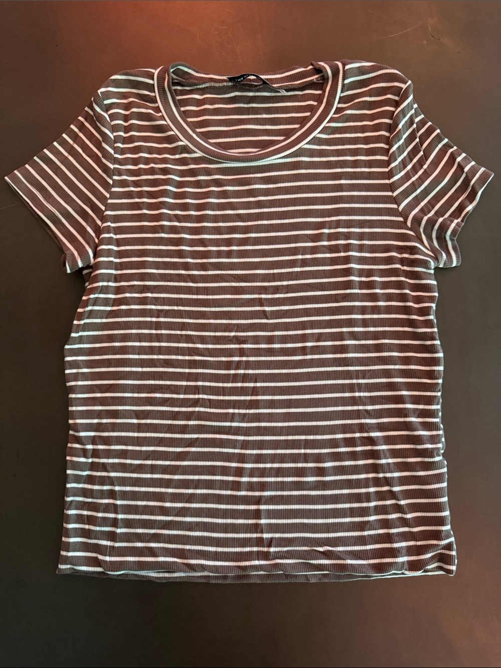 LNA Striped Short-Sleeve Crewneck Tee in Brown and White